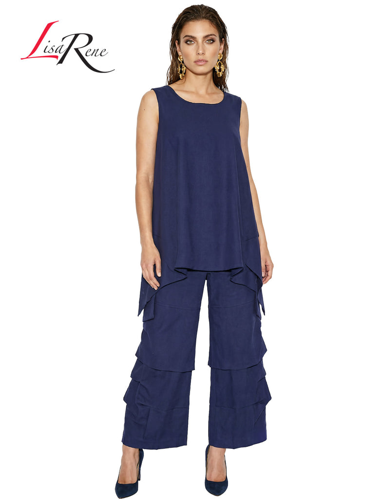Lisa Rene' , 2Pc. Tunic & Pant Set, Linen/Viscose Fabric