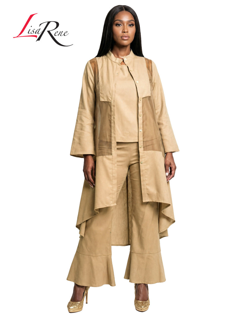 Lisa Rene' , 3Pc. Jacket, Cami & Pant Set, Linen/Viscose & Organza Fabrics
