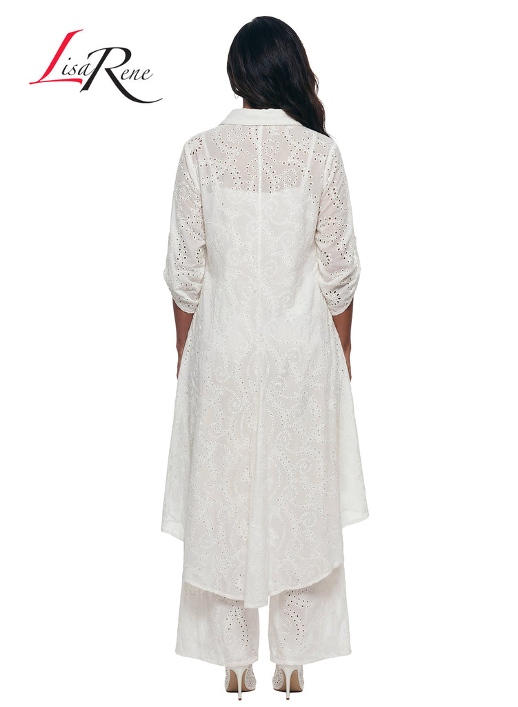 Lisa Rene' , 2Pc. Hi-Low Tunic & Pant Set, Embroidered Cotton Fabric. Style 3367