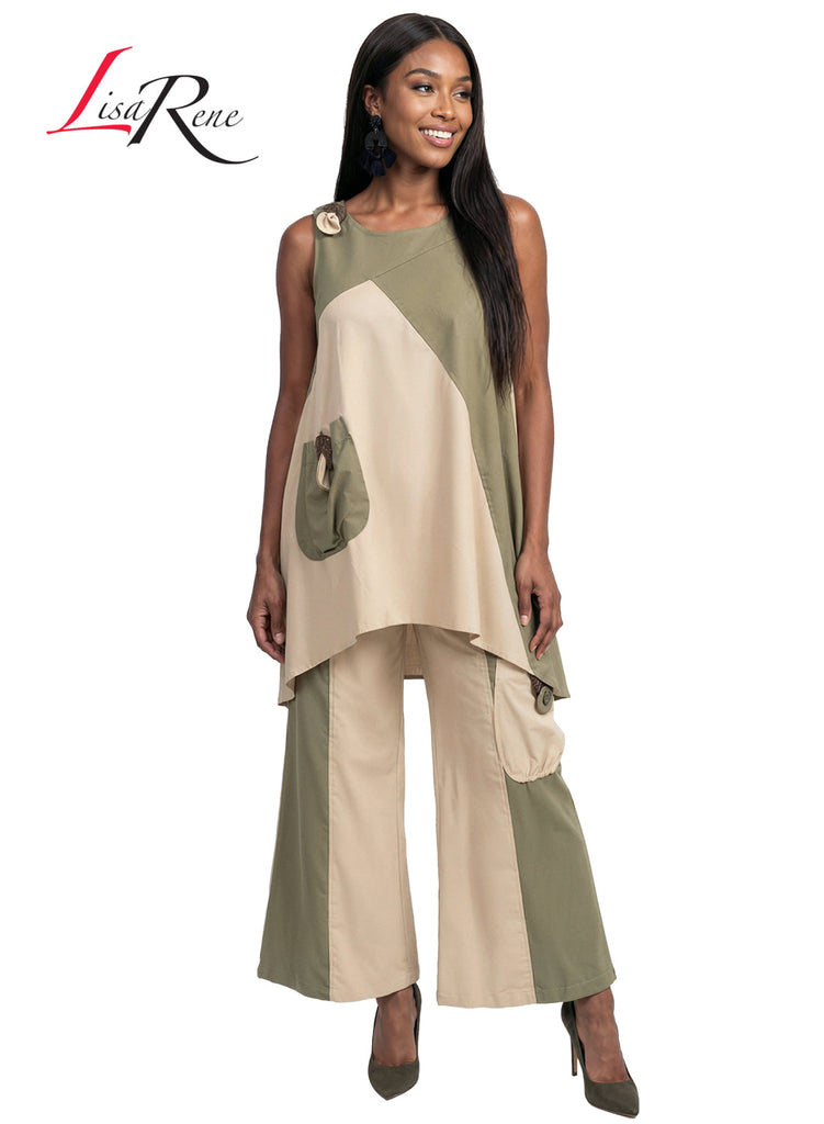 Lisa Rene' , 2Pc. Tunic & Pant Set, Linen/Viscose Fabric