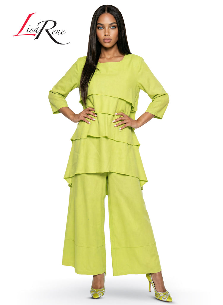 Lisa Rene' , 2Pc. Tunic & Pant Set, Linen/Viscose Fabric
