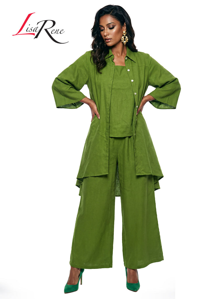 Lisa Rene' , 3Pc. Jacket, Cami & Pant Set, Linen/Viscose Fabric