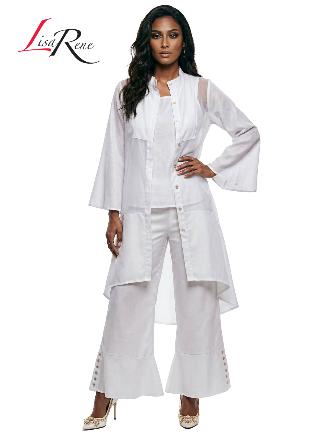 Lisa Rene' , 3Pc. Jacket, Cami & Pant Set, Linen/Viscose & Organza ...